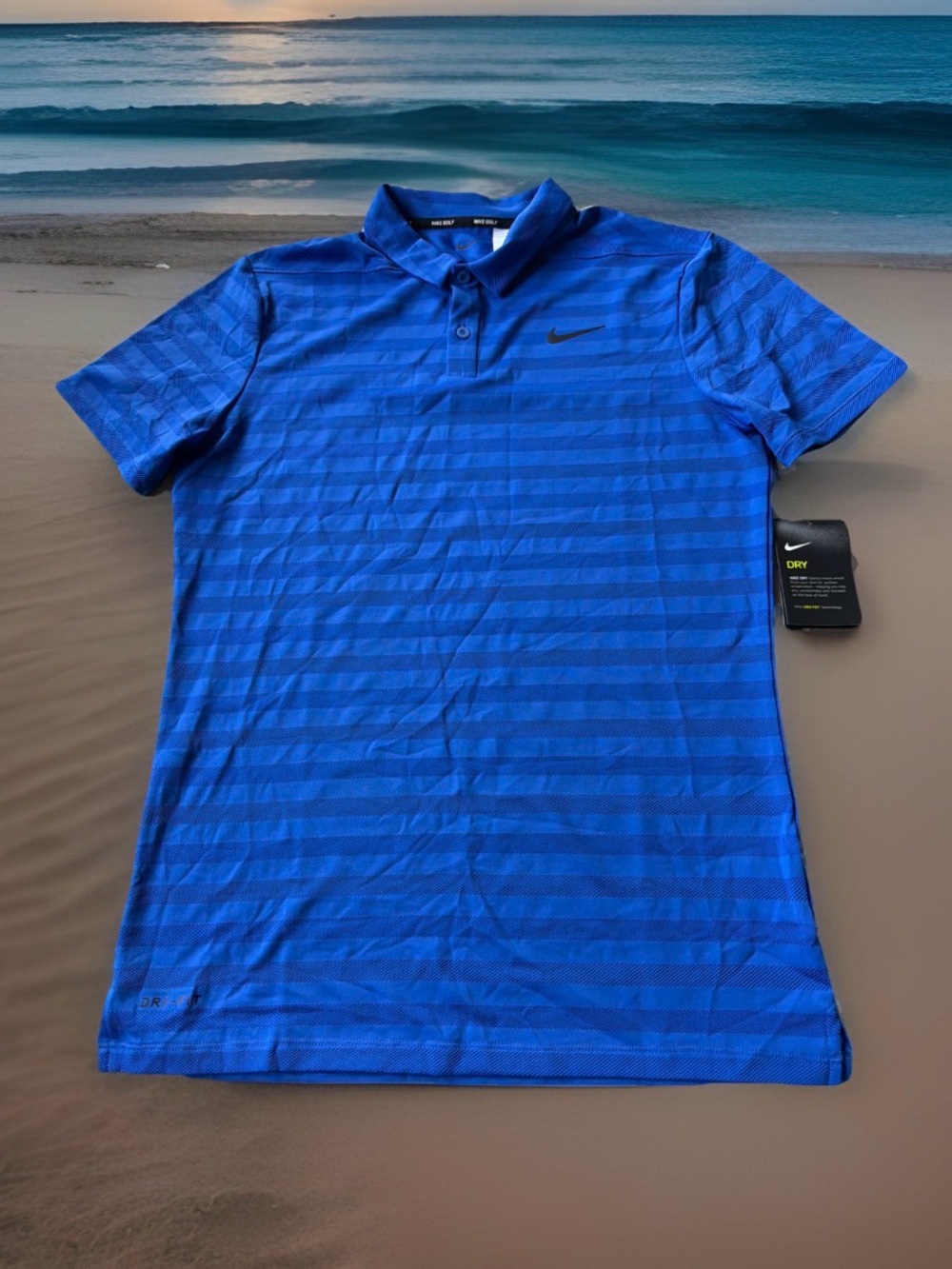 Nike Golf Custom Athlete Men’s Size S Textured Stripes Polo Shirt. Blue. NWT